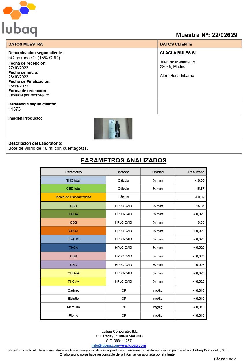 Aceite CBD Premium hakunaOil al 15% Full Spectrum con base MCT