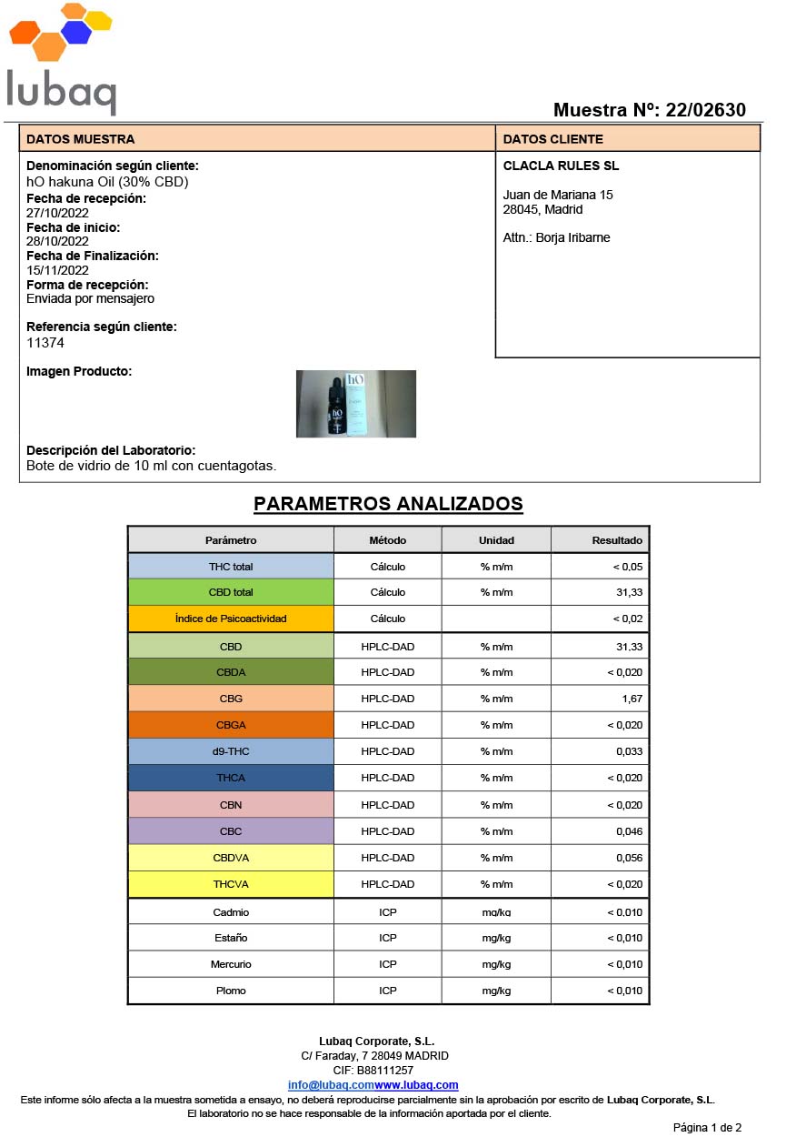 Aceite CBD Premium hakunaOil al 30% Full Spectrum con base MCT