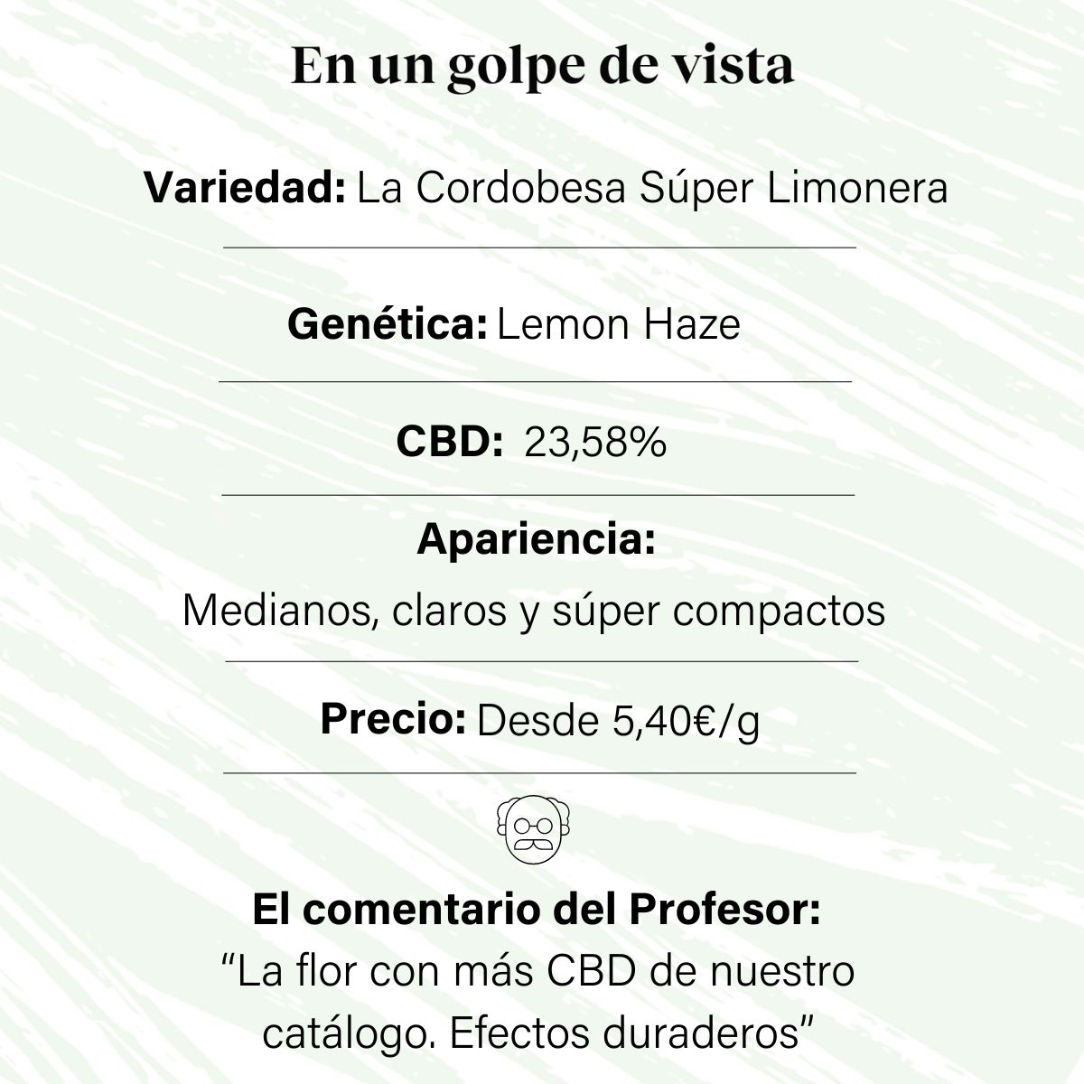 Cogollo de Flor Aromática de CBD Indoor al 23,58% · La Cordobesa Súper Limonera (Lemon Haze)
