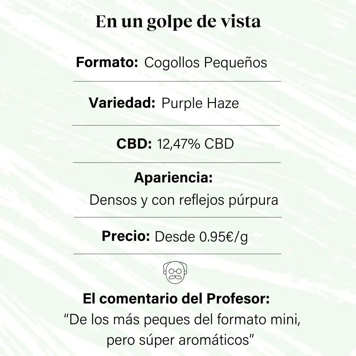 Small buds of 12.47% CBD Aromatic Flower - La Cordobesa Purple Haze