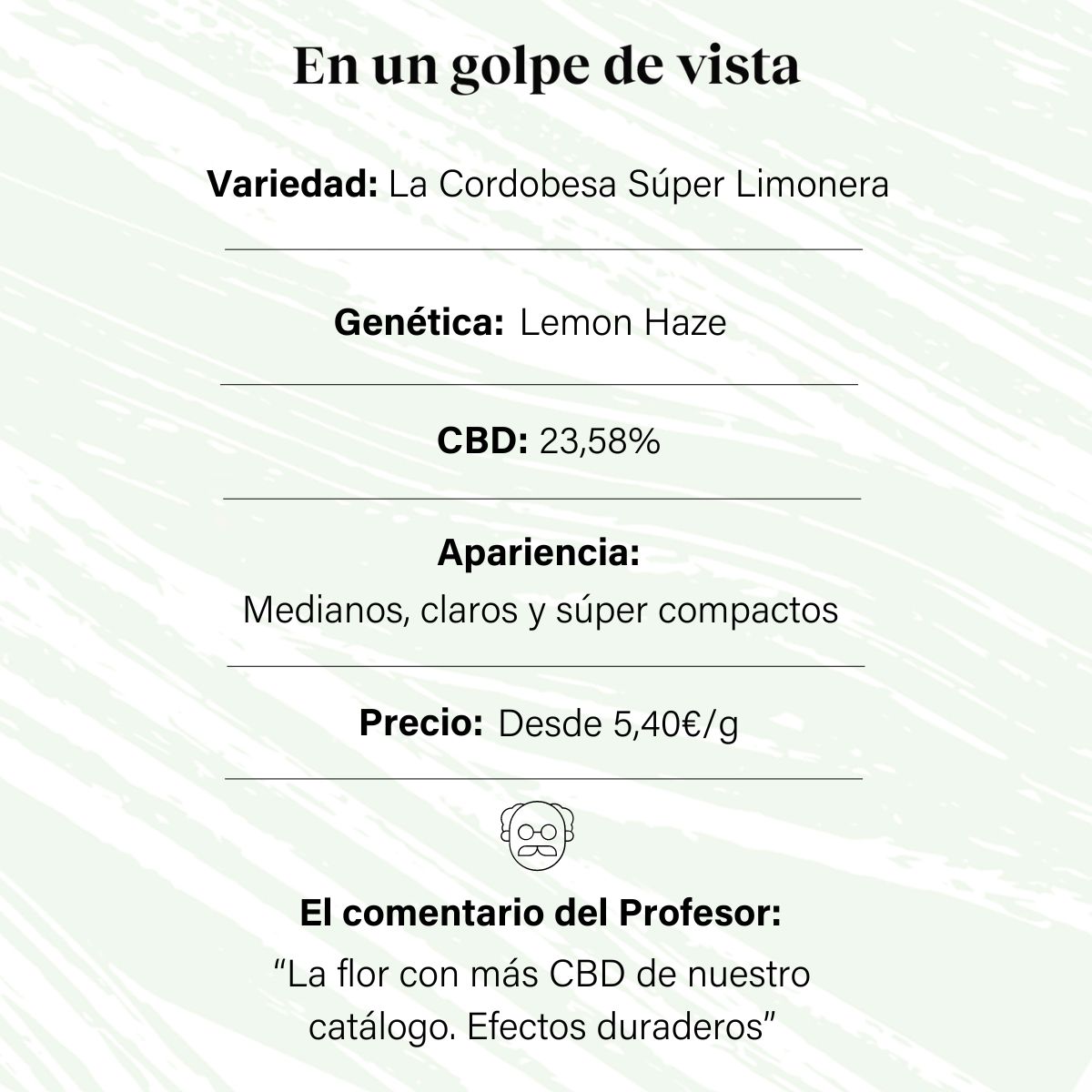 Cogollo de Flor Aromática de CBD Indoor al 23,58% · La Cordobesa Súper Limonera (Lemon Haze)