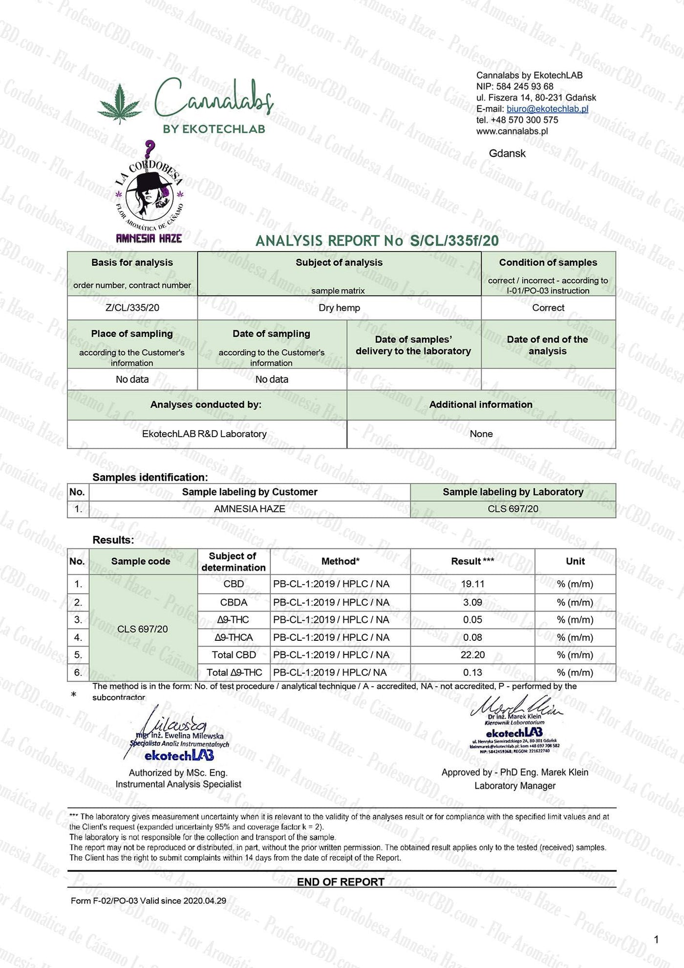Cogollo de Flor Aromática de CBD Indoor al 22,20% · La Cordobesa Amnesia Haze ·