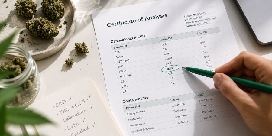 Certificado de análisis de laboratorio de un lote de CBD de ProfesorCBD