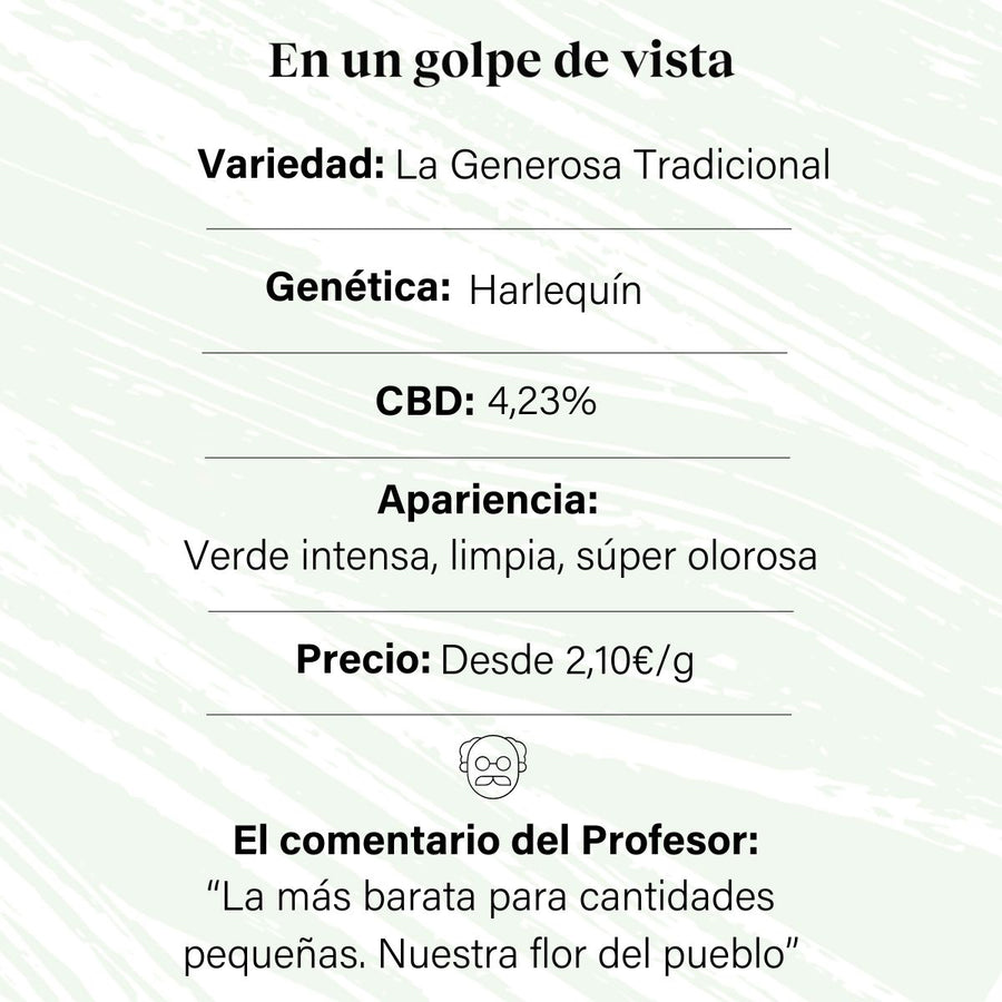 Cogollo de Flor Aromática de CBD al 4,23% · La Generosa Tradicional