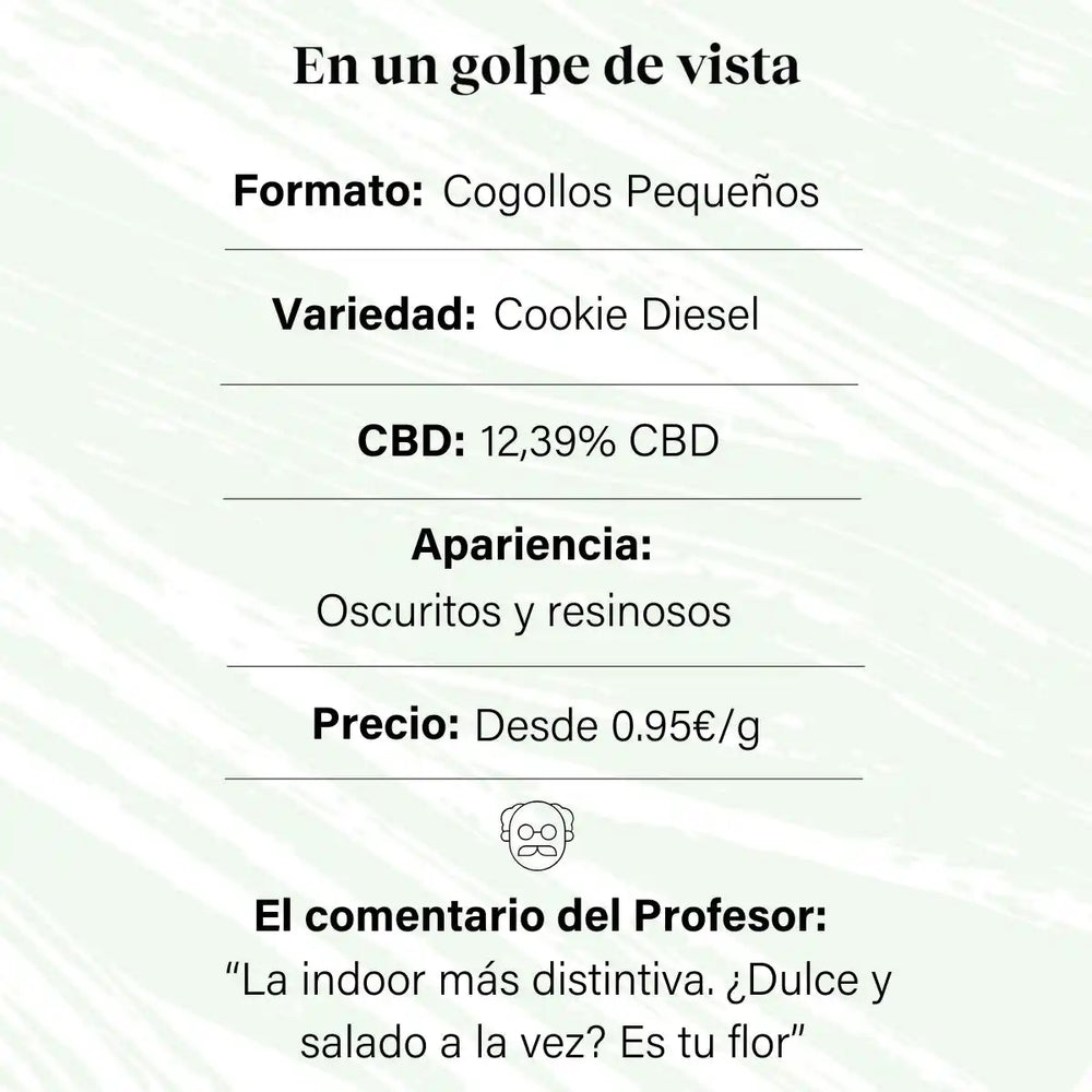 Pequenos botões de flor aromática CBD 12,39% - La Cordobesa Cookie Diesel