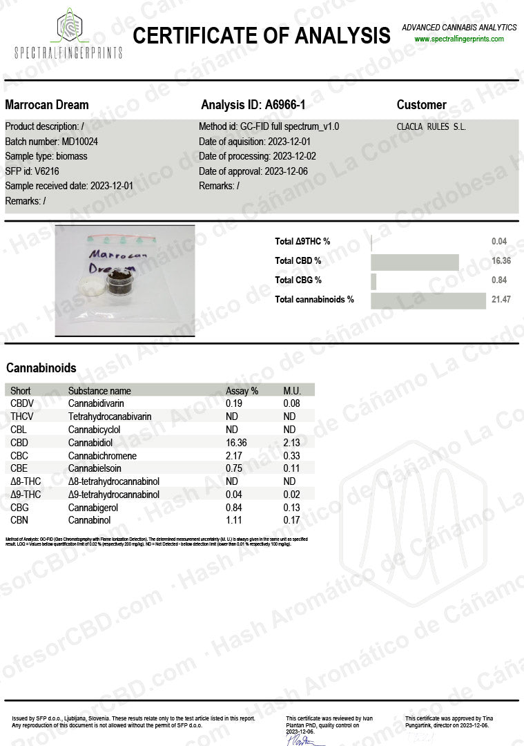 Hash de CBD Moroccan Dream con 16,36% de CBD - La Cordobesa Hash