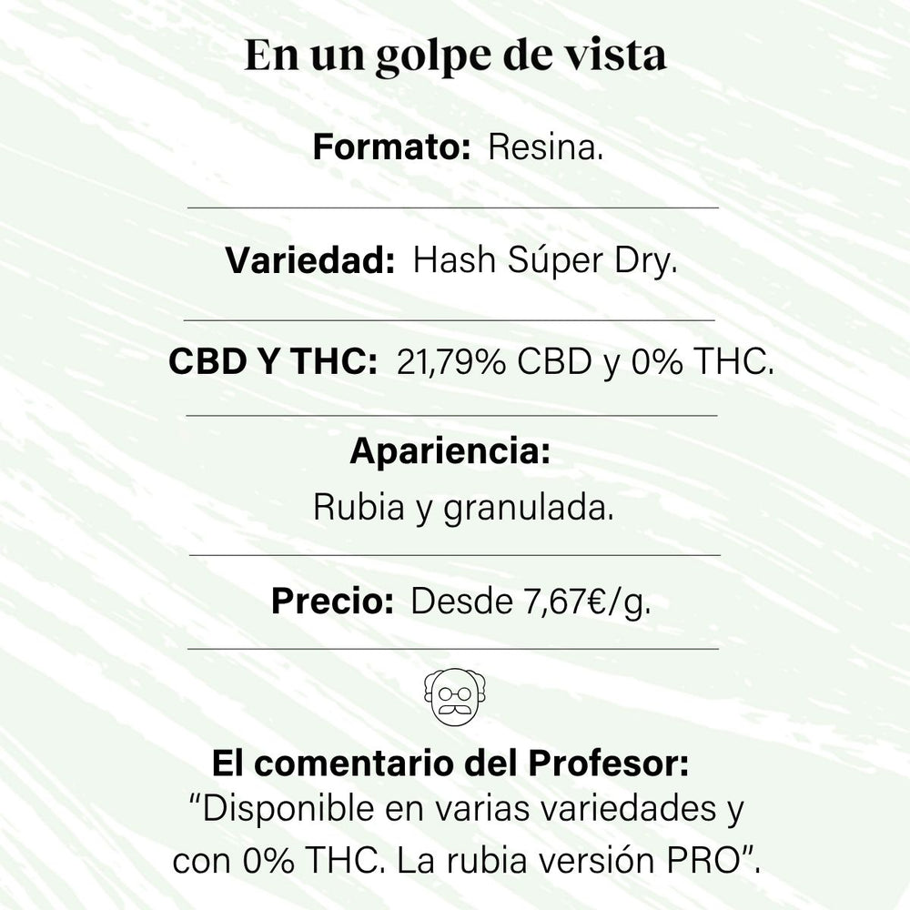 Hachís aromático de cáñamo Súper Dry con 21,79% CBD y 0% THC - La Cordobesa Hash