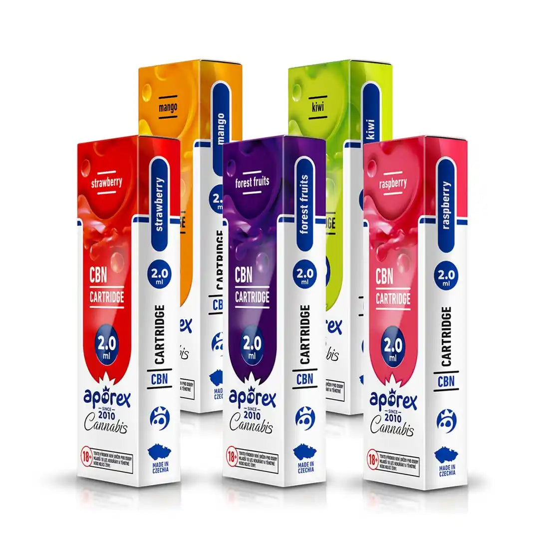 Pack 5 Disposable CBN Cartridges 2ml (600 puffs) - Aporex Pack 5 Disposable CBN Cartridges 2ml (600 puffs) - Aporex