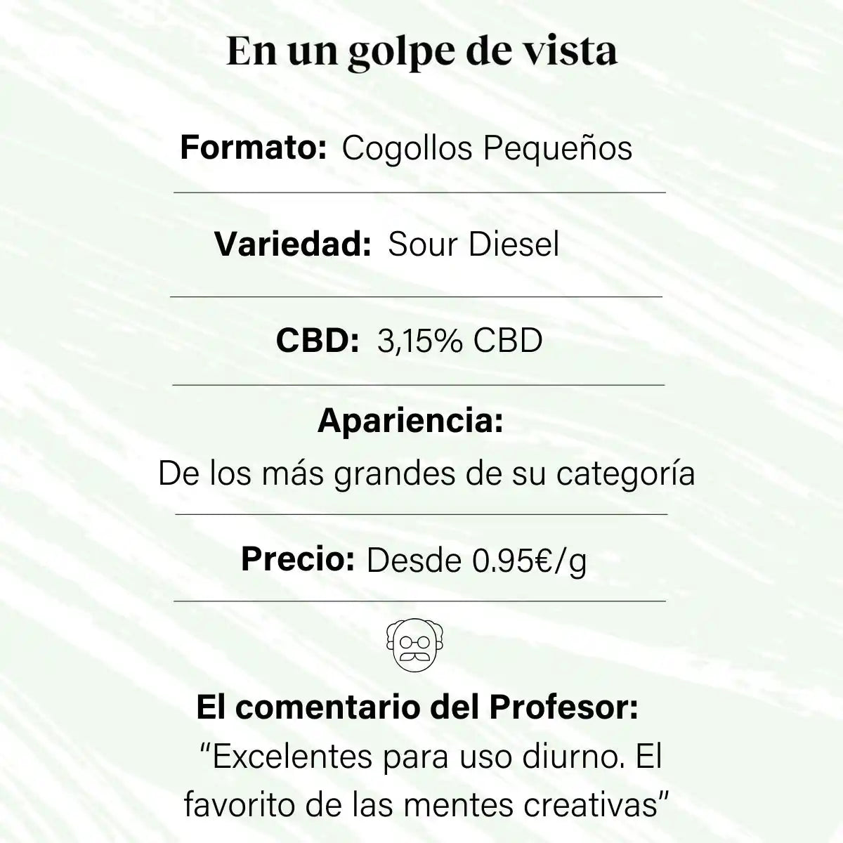 Cogollos Pequeños de Flor Aromática de CBD al 3,15% - La Cordobesa Sour Diesel