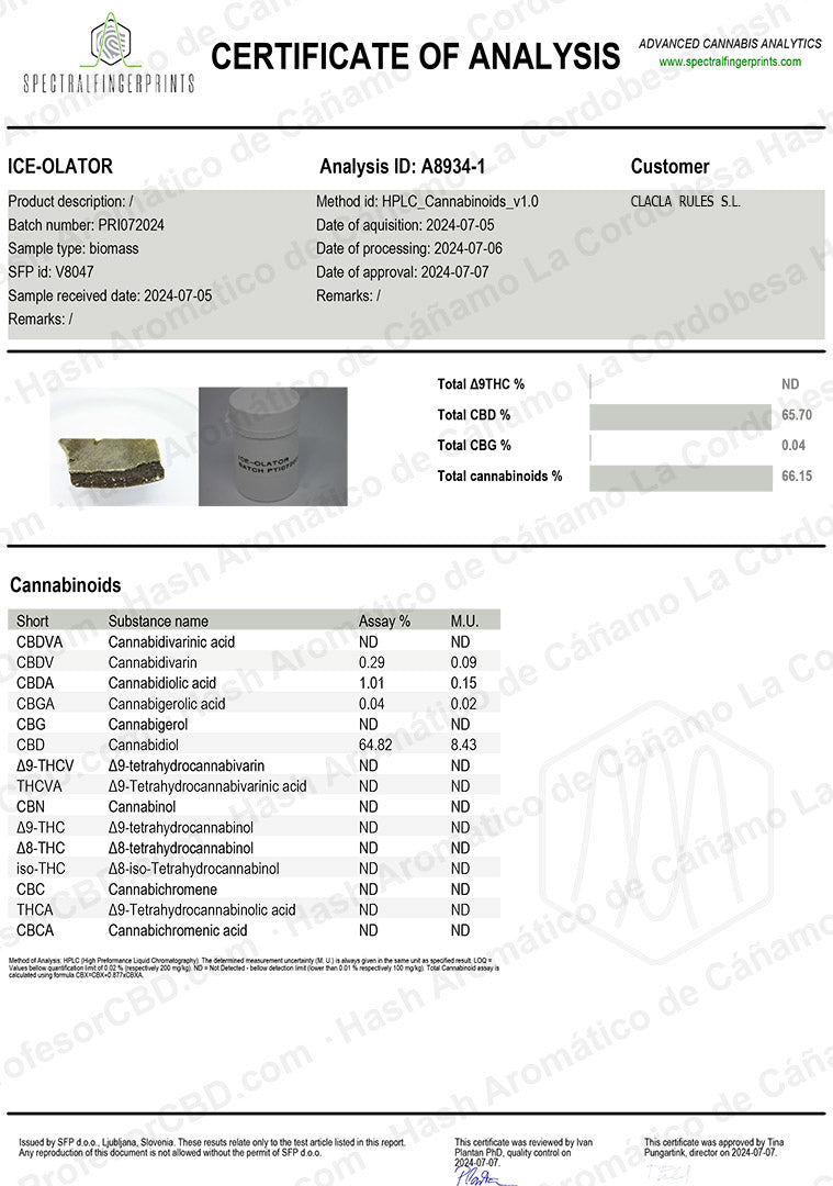 Ice o Lator con 65,70% de CBD y 0% THC - La Cordobesa Hash