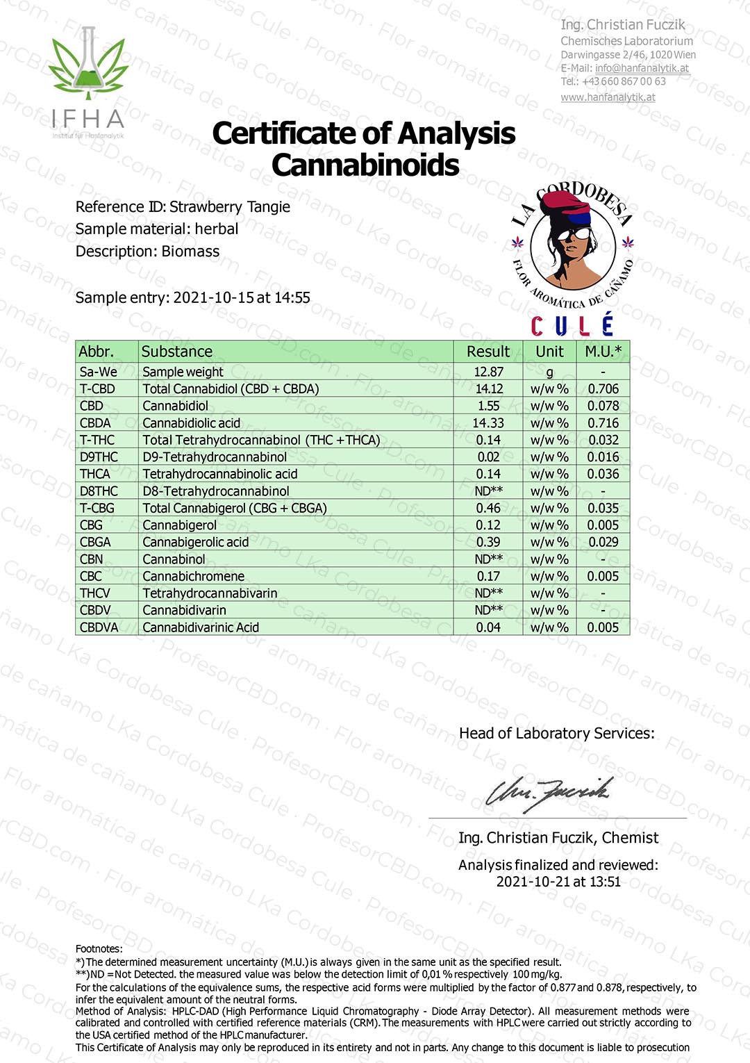 Cogollo de Flor Aromática de CBD al 14,12% · La Cordobesa Culé
