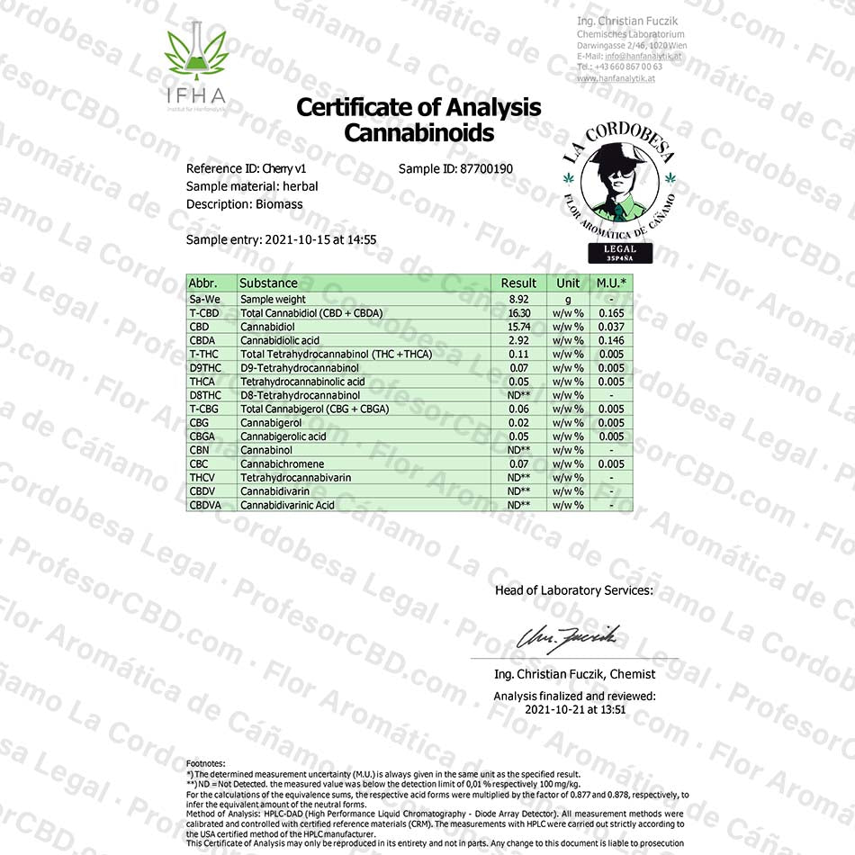 CBD Aromatic Flower Bud at 16.30% La Cordobesa Legal CL13